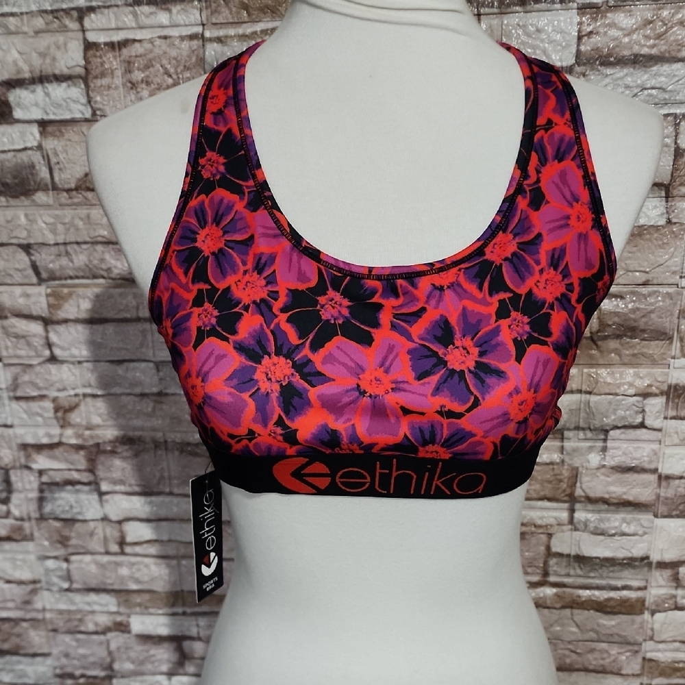 Ethika Women's Dark Pink Floral Sports Bra Brand New
